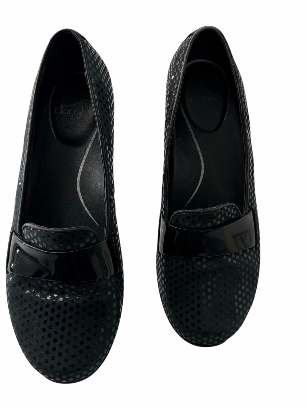 Dansko Oksana Black Leather Polka Dot Slip On Loafers Casual Preppy Size 40